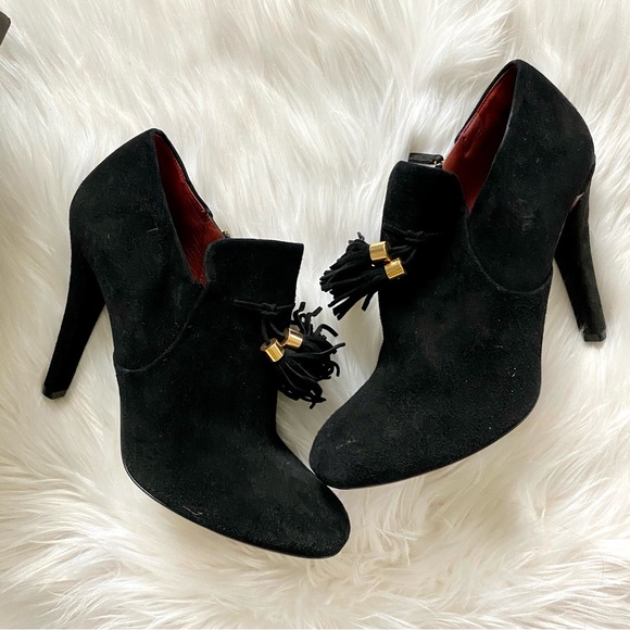 ‼️DROP‼️ GUCCI Black Booties Suede tassel fringe & Gold embellished zipper boots - Picture 9 of 15